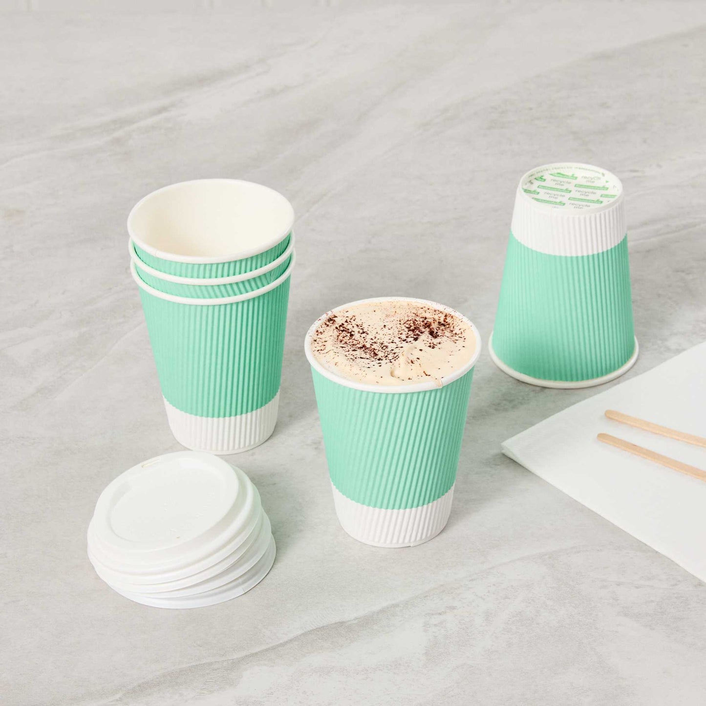 Restpresso 12 oz Light Green Paper Coffee Cup - Ripple Wall - 3 1/2" x 3 1/2" x 4 1/4" - 500 count box