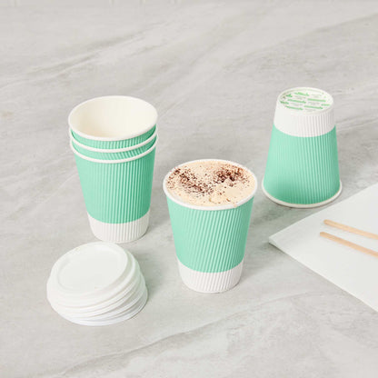 Restpresso 12 oz Light Green Paper Coffee Cup - Ripple Wall - 3 1/2" x 3 1/2" x 4 1/4" - 500 count box