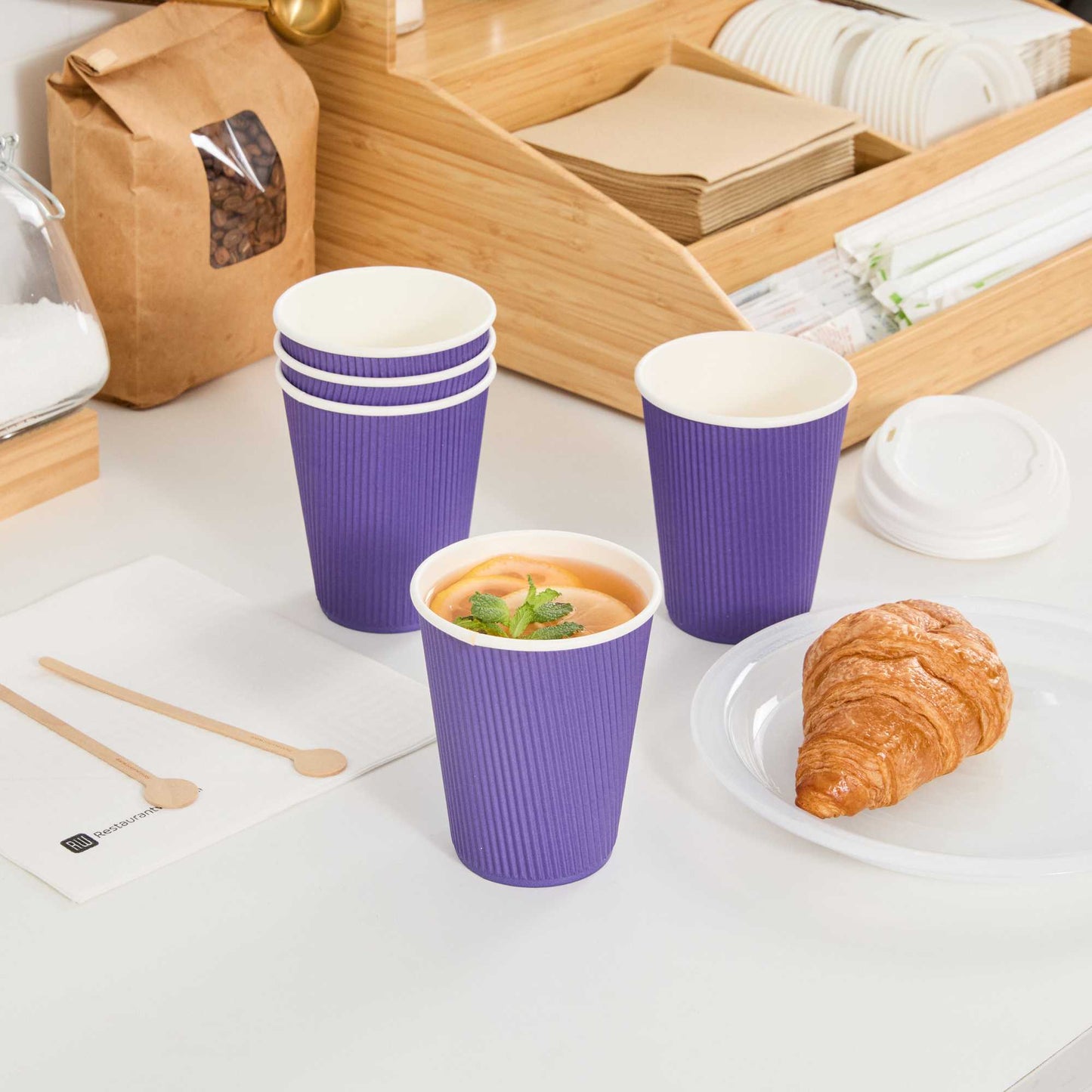 Restpresso 12 oz Royal Purple Paper Coffee Cup - Ripple Wall - 3 1/2" x 3 1/2" x 4 1/4" - 25 count box