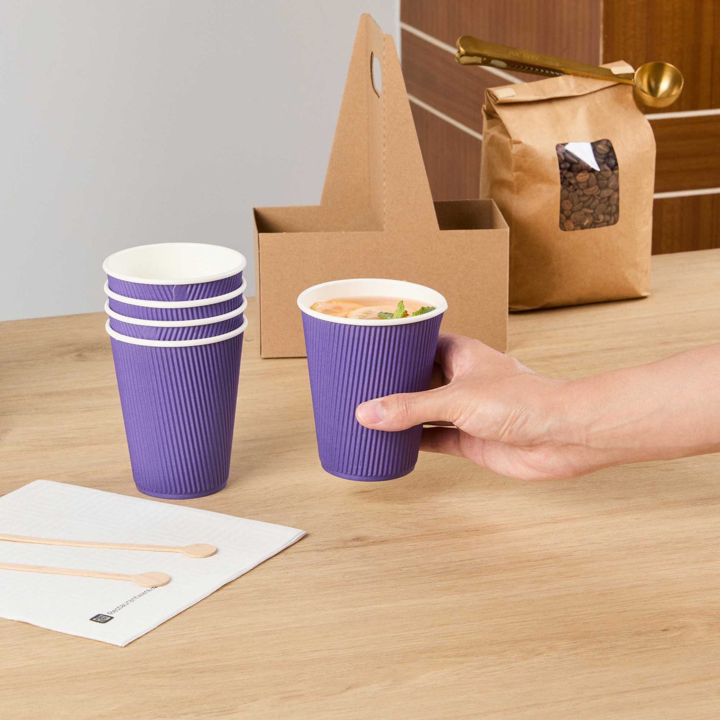 Restpresso 12 oz Royal Purple Paper Coffee Cup - Ripple Wall - 3 1/2" x 3 1/2" x 4 1/4" - 25 count box
