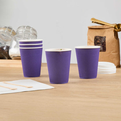 Restpresso 12 oz Royal Purple Paper Coffee Cup - Ripple Wall - 3 1/2" x 3 1/2" x 4 1/4" - 25 count box