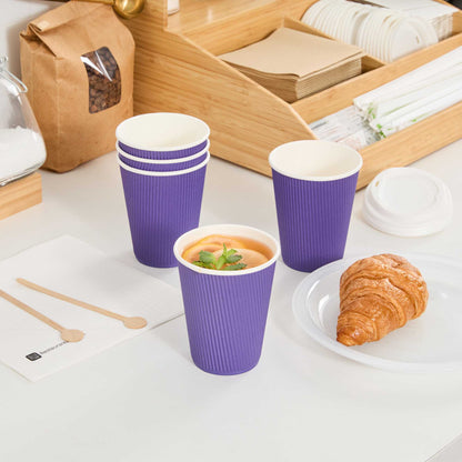 Restpresso 12 oz Royal Purple Paper Coffee Cup - Ripple Wall - 3 1/2" x 3 1/2" x 4 1/4" - 500 count box