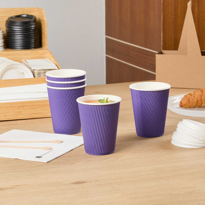 Restpresso 12 oz Royal Purple Paper Coffee Cup - Ripple Wall - 3 1/2" x 3 1/2" x 4 1/4" - 500 count box