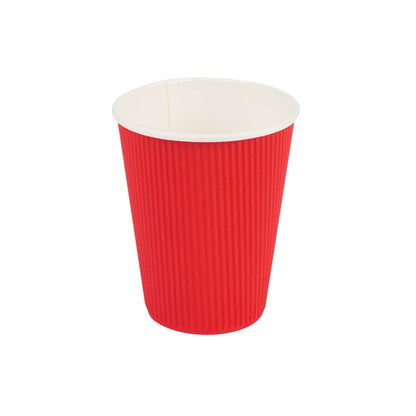 Restpresso 12 oz Red Paper Coffee Cup - Ripple Wall - 3 1/2" x 3 1/2" x 4 1/4" - 25 count box