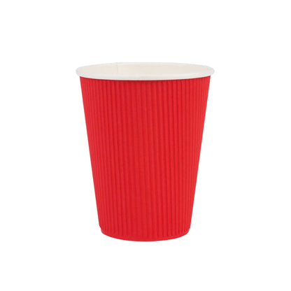 Restpresso 12 oz Red Paper Coffee Cup - Ripple Wall - 3 1/2" x 3 1/2" x 4 1/4" - 25 count box