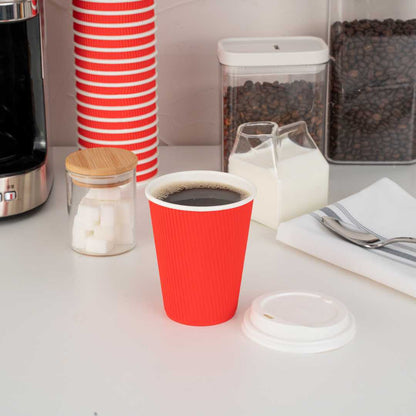 Restpresso 12 oz Red Paper Coffee Cup - Ripple Wall - 3 1/2" x 3 1/2" x 4 1/4" - 25 count box