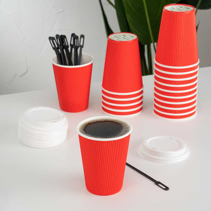 Restpresso 12 oz Red Paper Coffee Cup - Ripple Wall - 3 1/2" x 3 1/2" x 4 1/4" - 25 count box