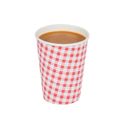 Restpresso 12 oz Picnic Print Paper Coffee Cup - Spiral Wall - 3 1/2" x 3 1/2" x 4 1/4" - 25 count box
