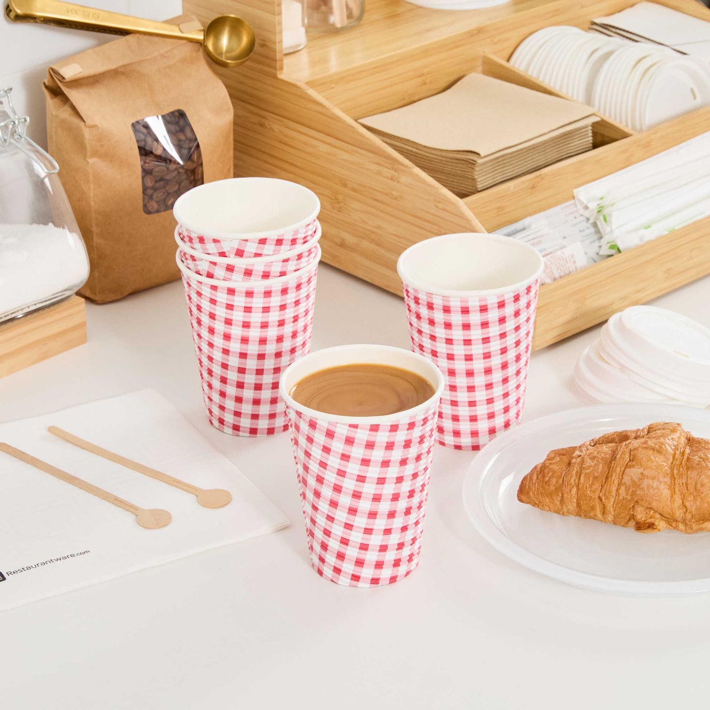 Restpresso 12 oz Picnic Print Paper Coffee Cup - Spiral Wall - 3 1/2" x 3 1/2" x 4 1/4" - 25 count box