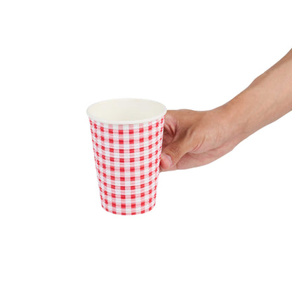 Restpresso 12 oz Picnic Print Paper Coffee Cup - Spiral Wall - 3 1/2" x 3 1/2" x 4 1/4" - 25 count box