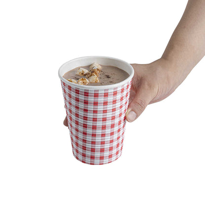 Restpresso 12 oz Picnic Print Paper Coffee Cup - Spiral Wall - 3 1/2" x 3 1/2" x 4 1/4" - 500 count box