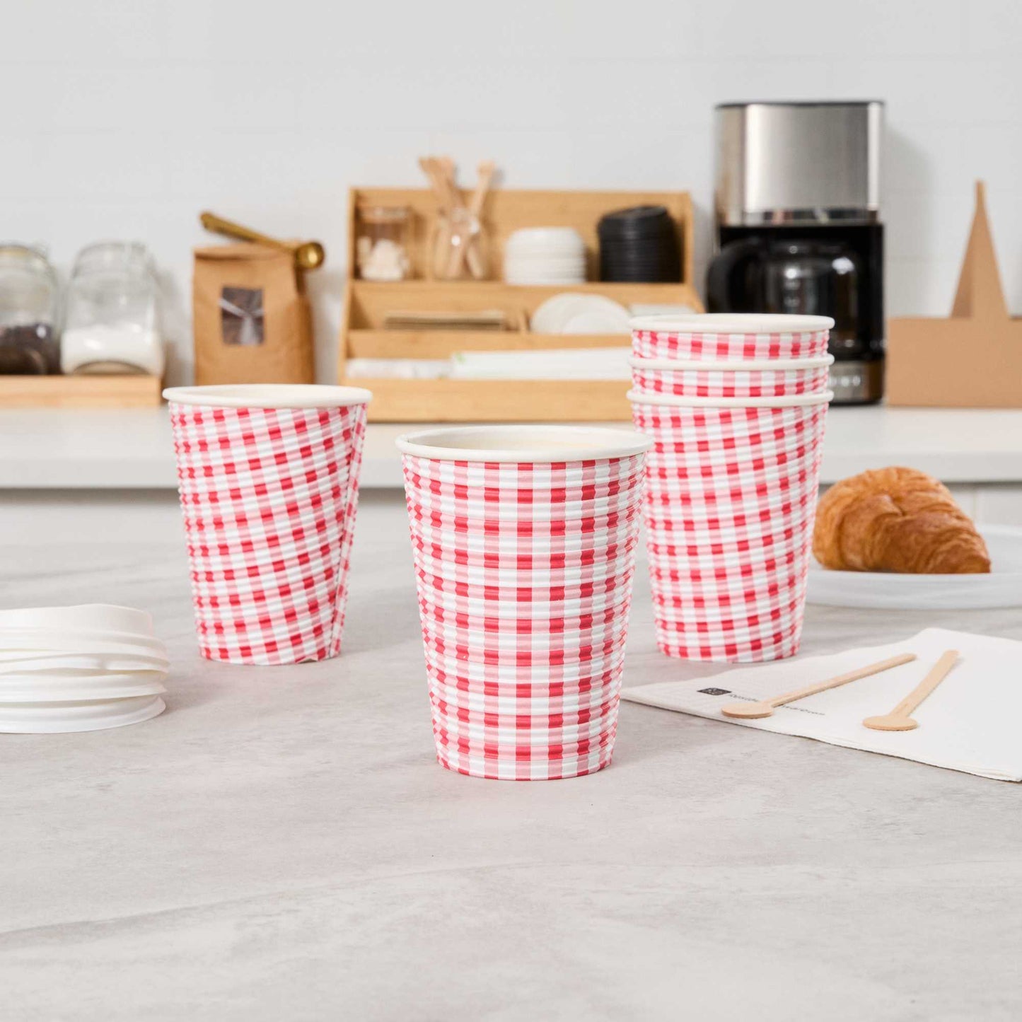 Restpresso 12 oz Picnic Print Paper Coffee Cup - Spiral Wall - 3 1/2" x 3 1/2" x 4 1/4" - 500 count box