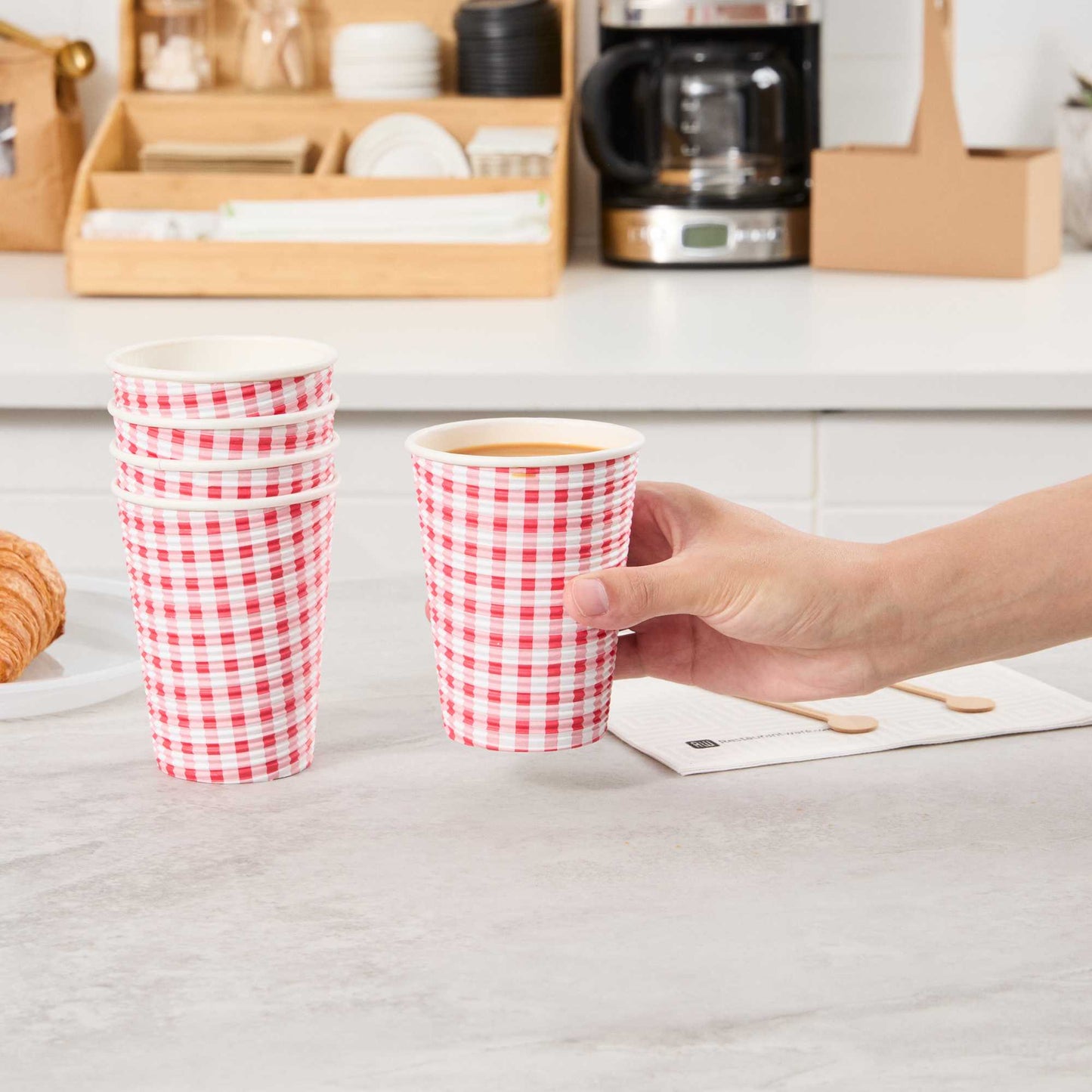 Restpresso 12 oz Picnic Print Paper Coffee Cup - Spiral Wall - 3 1/2" x 3 1/2" x 4 1/4" - 500 count box
