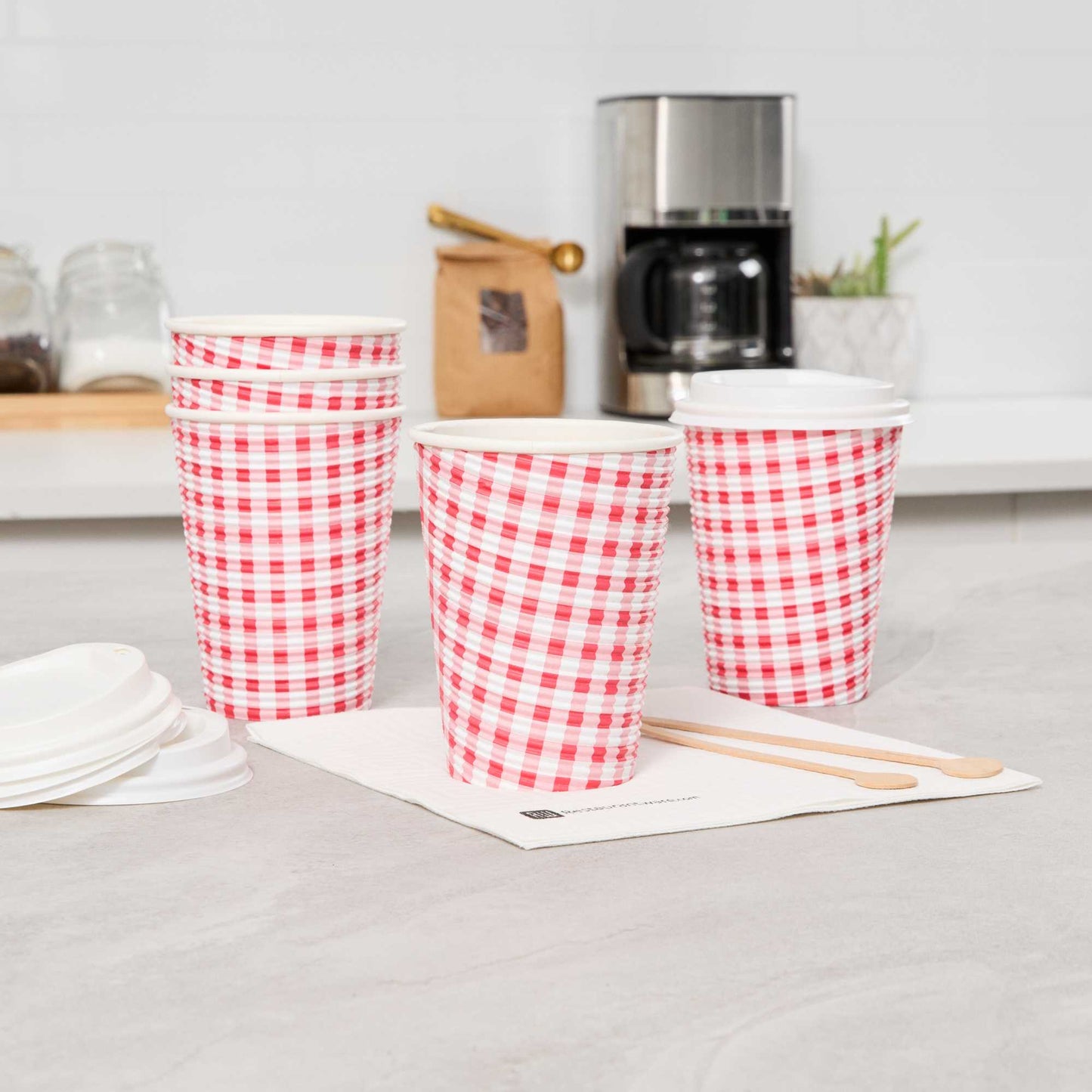 Restpresso 12 oz Picnic Print Paper Coffee Cup - Spiral Wall - 3 1/2" x 3 1/2" x 4 1/4" - 500 count box