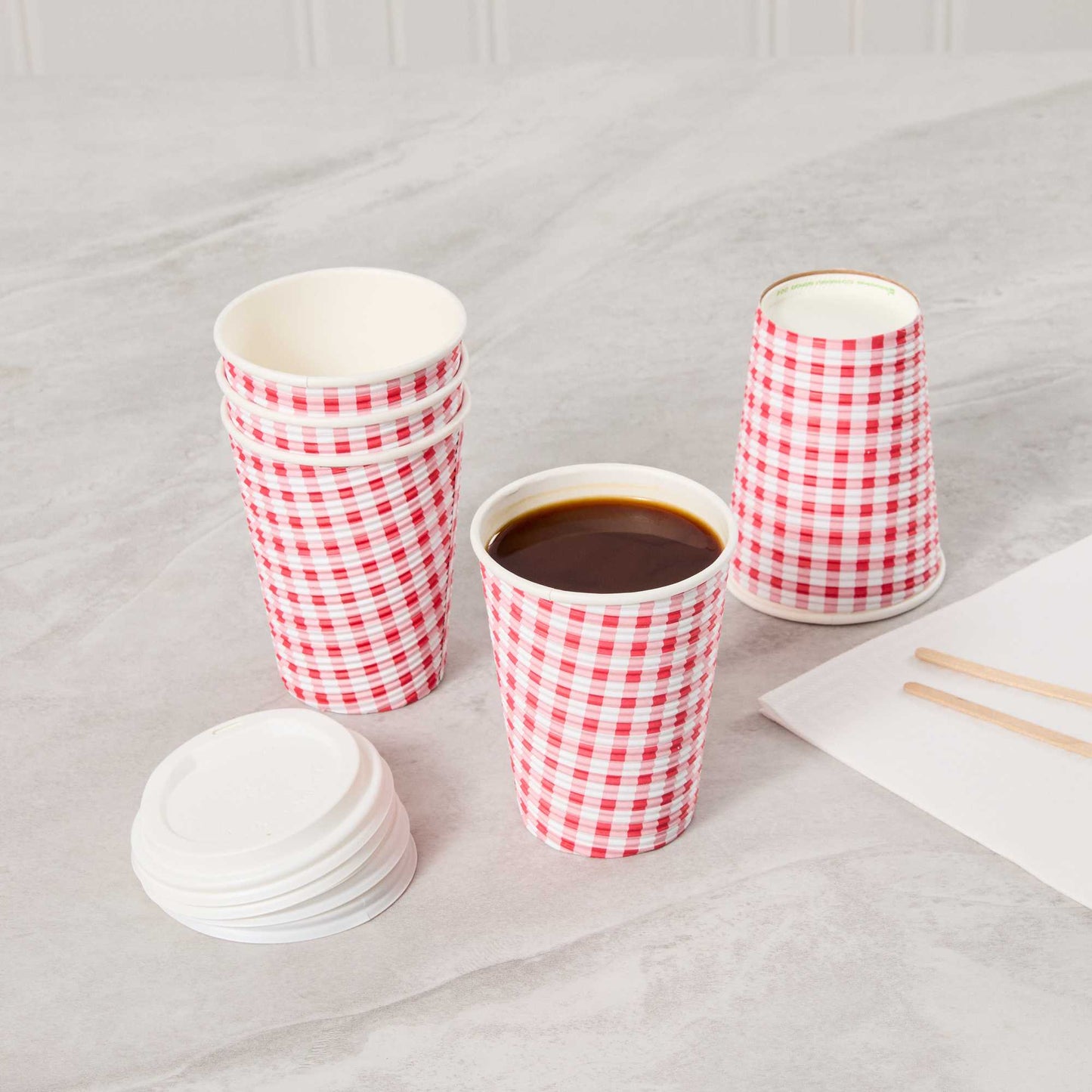 Restpresso 12 oz Picnic Print Paper Coffee Cup - Spiral Wall - 3 1/2" x 3 1/2" x 4 1/4" - 500 count box