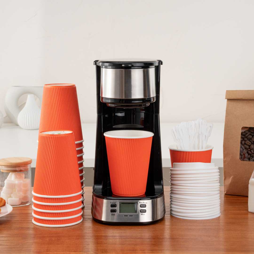 Restpresso 12 oz Tangerine Orange Paper Coffee Cup - Ripple Wall - 3 1/2" x 3 1/2" x 4 1/4" - 25 count box