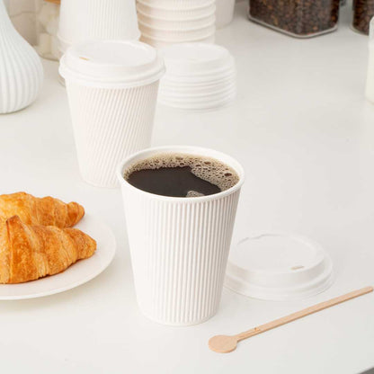 Restpresso 12 oz White Paper Coffee Cup - Ripple Wall - 3 1/2" x 3 1/2" x 4 1/4" - 25 count box