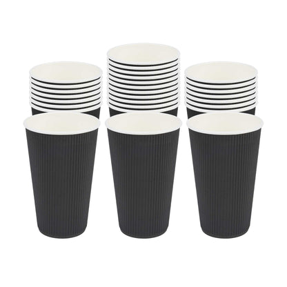Restpresso 16 oz Black Paper Coffee Cup - Ripple Wall - 3 1/2" x 3 1/2" x 5 1/2" - 25 count box