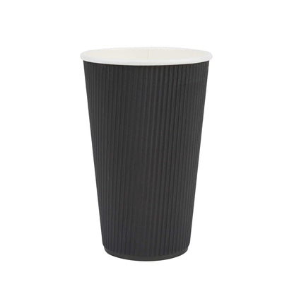 Restpresso 16 oz Black Paper Coffee Cup - Ripple Wall - 3 1/2" x 3 1/2" x 5 1/2" - 25 count box