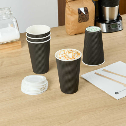 Restpresso 16 oz Black Paper Coffee Cup - Ripple Wall - 3 1/2" x 3 1/2" x 5 1/2" - 25 count box