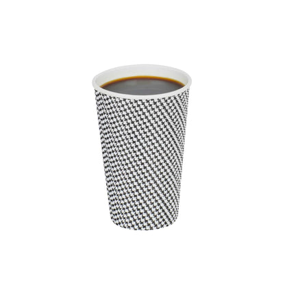 Restpresso 16 oz Houndstooth Paper Coffee Cup - Spiral Wall - 3 1/2" x 3 1/2" x 5 1/2" - 500 count box