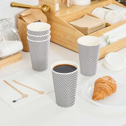 Restpresso 16 oz Houndstooth Paper Coffee Cup - Spiral Wall - 3 1/2" x 3 1/2" x 5 1/2" - 25 count box