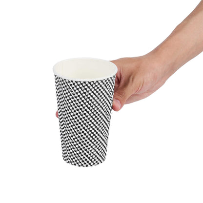 Restpresso 16 oz Houndstooth Paper Coffee Cup - Spiral Wall - 3 1/2" x 3 1/2" x 5 1/2" - 25 count box