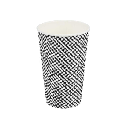 Restpresso 16 oz Houndstooth Paper Coffee Cup - Spiral Wall - 3 1/2" x 3 1/2" x 5 1/2" - 25 count box