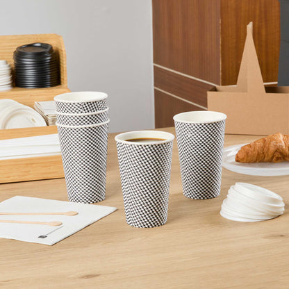Restpresso 16 oz Houndstooth Paper Coffee Cup - Spiral Wall - 3 1/2" x 3 1/2" x 5 1/2" - 25 count box