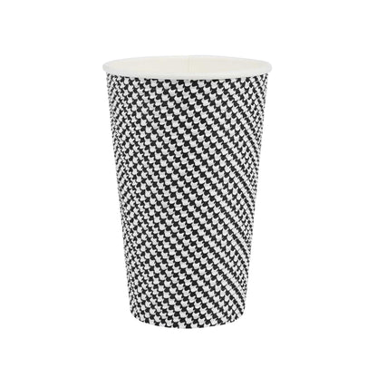 Restpresso 16 oz Houndstooth Paper Coffee Cup - Spiral Wall - 3 1/2" x 3 1/2" x 5 1/2" - 500 count box