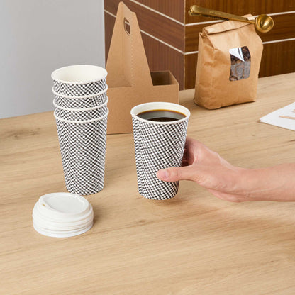 Restpresso 16 oz Houndstooth Paper Coffee Cup - Spiral Wall - 3 1/2" x 3 1/2" x 5 1/2" - 500 count box