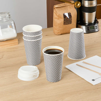 Restpresso 16 oz Houndstooth Paper Coffee Cup - Spiral Wall - 3 1/2" x 3 1/2" x 5 1/2" - 500 count box