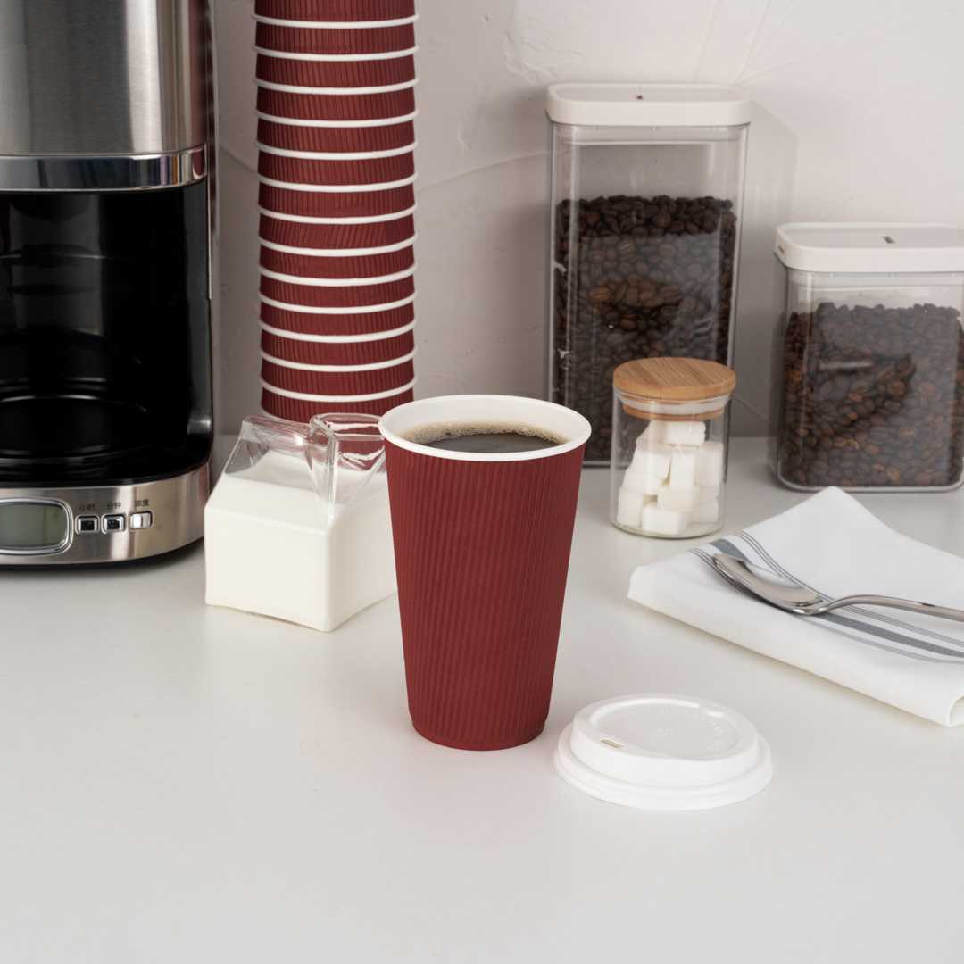 Restpresso 16 oz Crimson Paper Coffee Cup - Ripple Wall - 3 1/2" x 3 1/2" x 5 1/2" - 25 count box