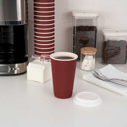 Restpresso 16 oz Crimson Paper Coffee Cup - Ripple Wall - 3 1/2" x 3 1/2" x 5 1/2" - 25 count box