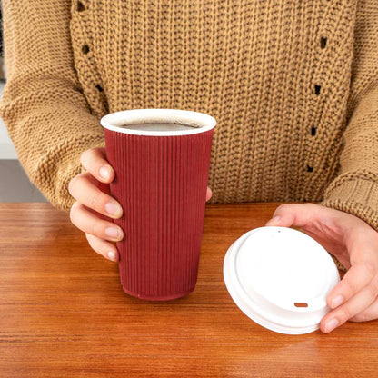 Restpresso 16 oz Crimson Paper Coffee Cup - Ripple Wall - 3 1/2" x 3 1/2" x 5 1/2" - 25 count box