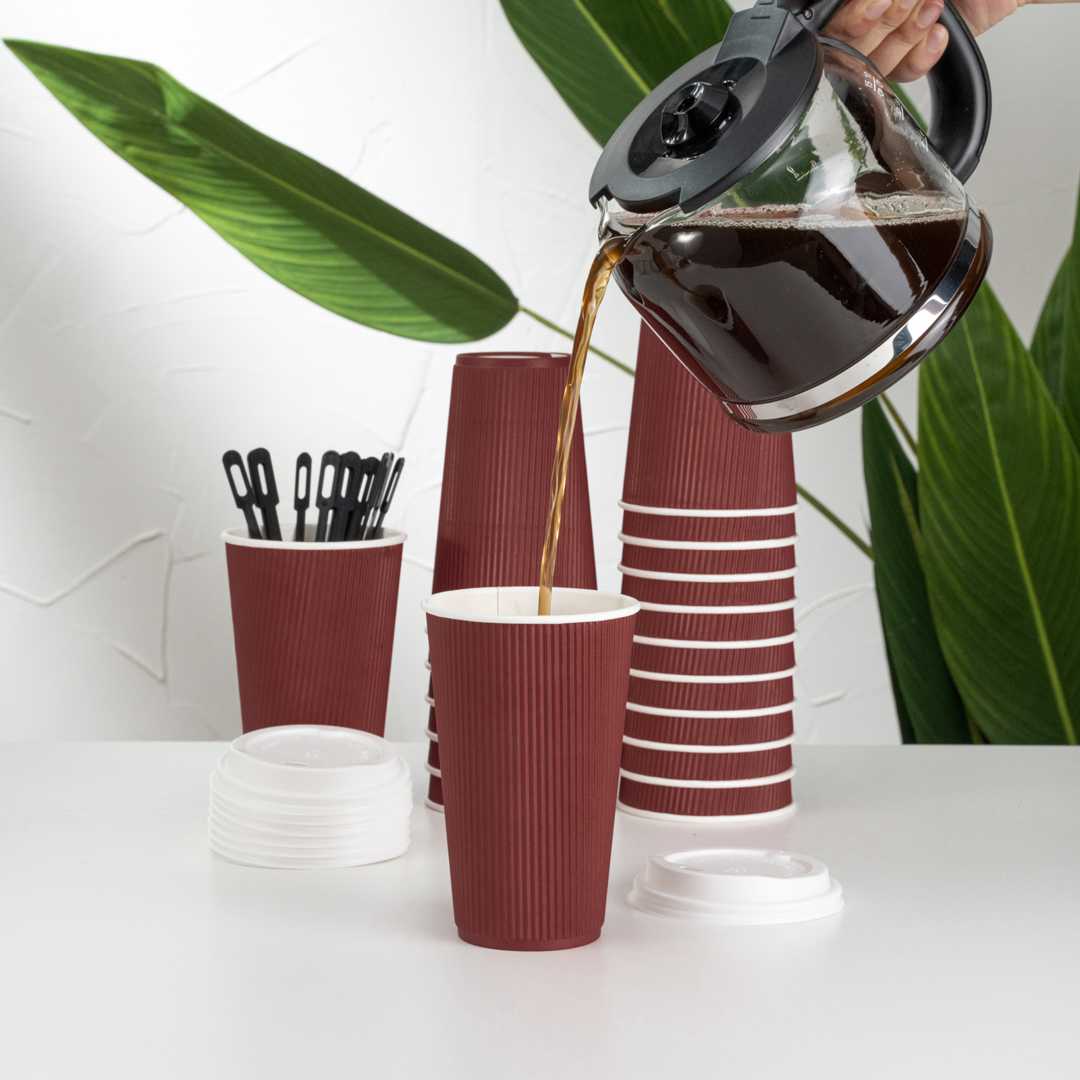 Restpresso 16 oz Crimson Paper Coffee Cup - Ripple Wall - 3 1/2" x 3 1/2" x 5 1/2" - 25 count box