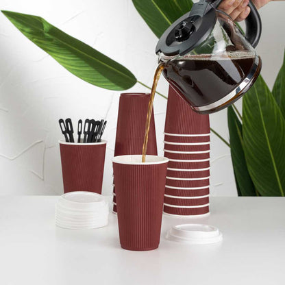 Restpresso 16 oz Crimson Paper Coffee Cup - Ripple Wall - 3 1/2" x 3 1/2" x 5 1/2" - 25 count box