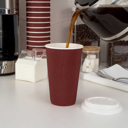 Restpresso 16 oz Crimson Paper Coffee Cup - Ripple Wall - 3 1/2" x 3 1/2" x 5 1/2" - 25 count box