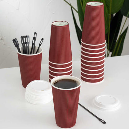 Restpresso 16 oz Crimson Paper Coffee Cup - Ripple Wall - 3 1/2" x 3 1/2" x 5 1/2" - 500 count box