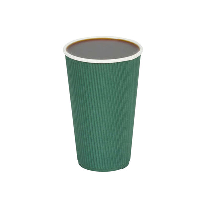 Restpresso 16 oz Forest Green Paper Coffee Cup - Ripple Wall - 3 1/2" x 3 1/2" x 5 1/2" - 25 count box