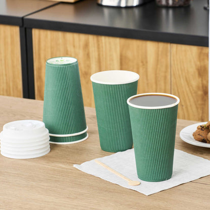 Restpresso 16 oz Forest Green Paper Coffee Cup - Ripple Wall - 3 1/2" x 3 1/2" x 5 1/2" - 25 count box