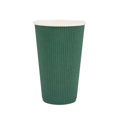 Restpresso 16 oz Forest Green Paper Coffee Cup - Ripple Wall - 3 1/2" x 3 1/2" x 5 1/2" - 25 count box