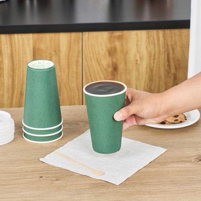 Restpresso 16 oz Forest Green Paper Coffee Cup - Ripple Wall - 3 1/2" x 3 1/2" x 5 1/2" - 25 count box