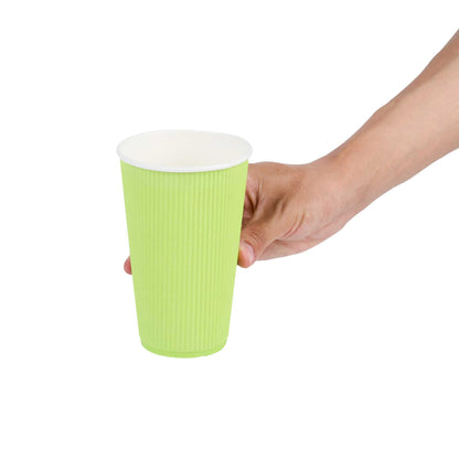 Restpresso 16 oz Eco Green Paper Coffee Cup - Ripple Wall - 3 1/2" x 3 1/2" x 5 1/2" - 25 count box