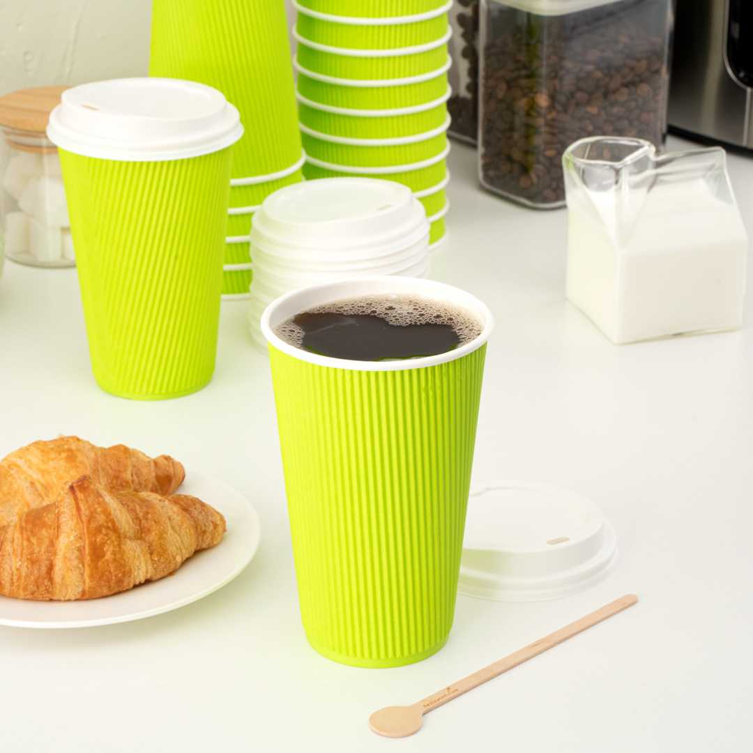 Restpresso 16 oz Eco Green Paper Coffee Cup - Ripple Wall - 3 1/2" x 3 1/2" x 5 1/2" - 25 count box