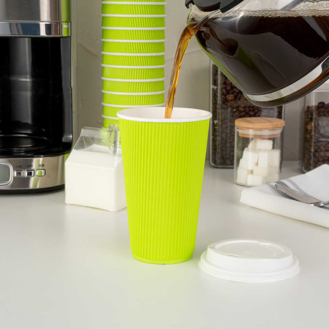 Restpresso 16 oz Eco Green Paper Coffee Cup - Ripple Wall - 3 1/2" x 3 1/2" x 5 1/2" - 500 count box