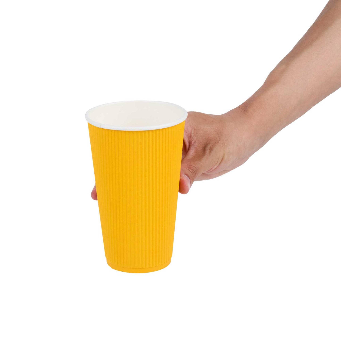 Restpresso 16 oz Yellow Paper Coffee Cup - Ripple Wall - 3 1/2" x 3 1/2" x 5 1/2" - 25 count box