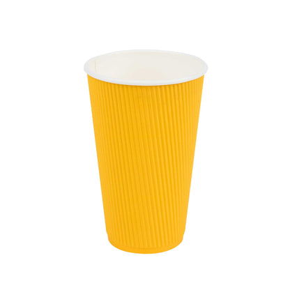 Restpresso 16 oz Yellow Paper Coffee Cup - Ripple Wall - 3 1/2" x 3 1/2" x 5 1/2" - 25 count box