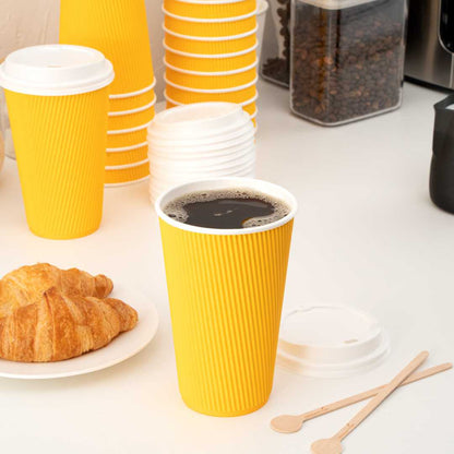 Restpresso 16 oz Yellow Paper Coffee Cup - Ripple Wall - 3 1/2" x 3 1/2" x 5 1/2" - 25 count box