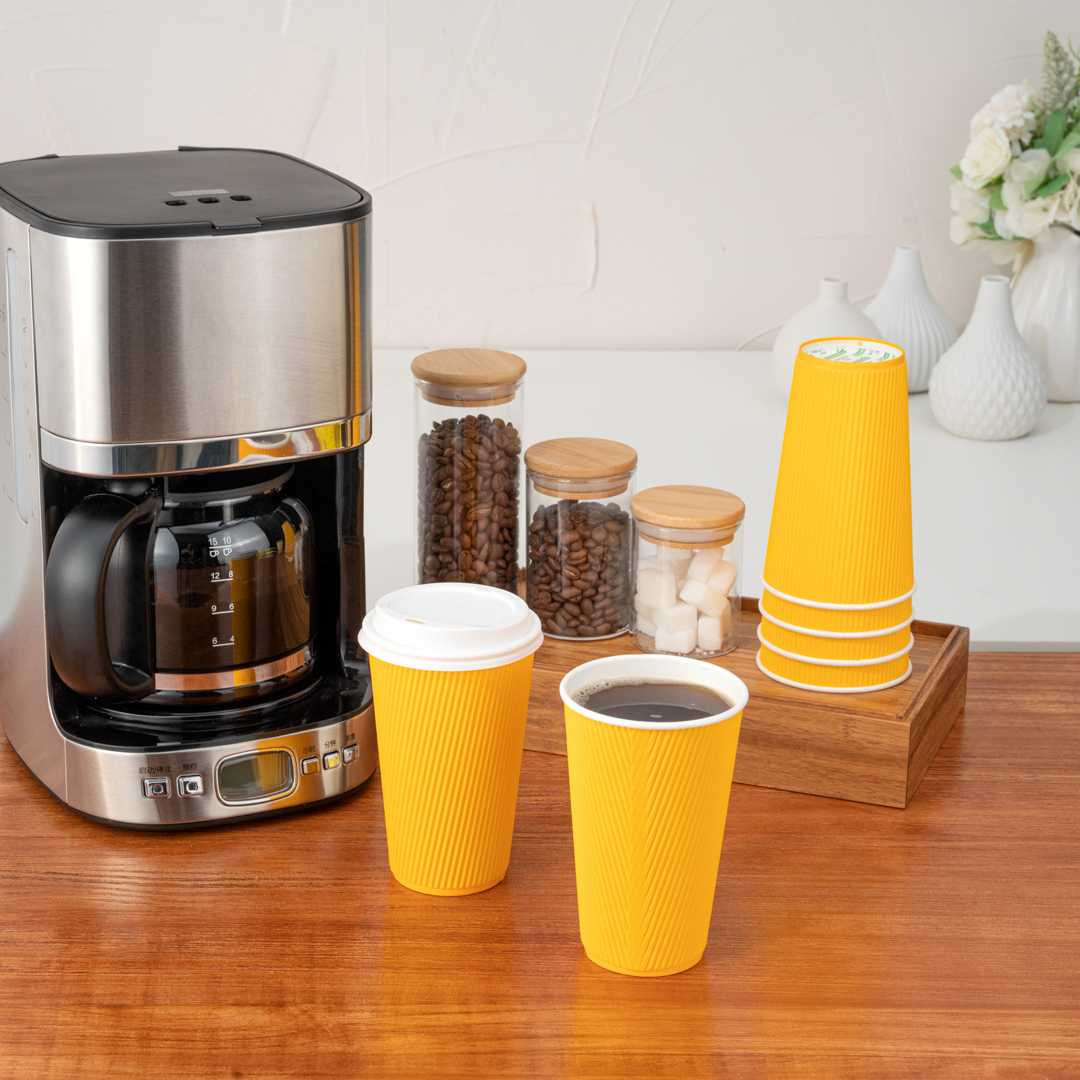 Restpresso 16 oz Yellow Paper Coffee Cup - Ripple Wall - 3 1/2" x 3 1/2" x 5 1/2" - 500 count box